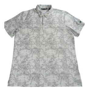 TravisMathew Mens Polo Shirt Large White Floral Print Golf Performance Casual